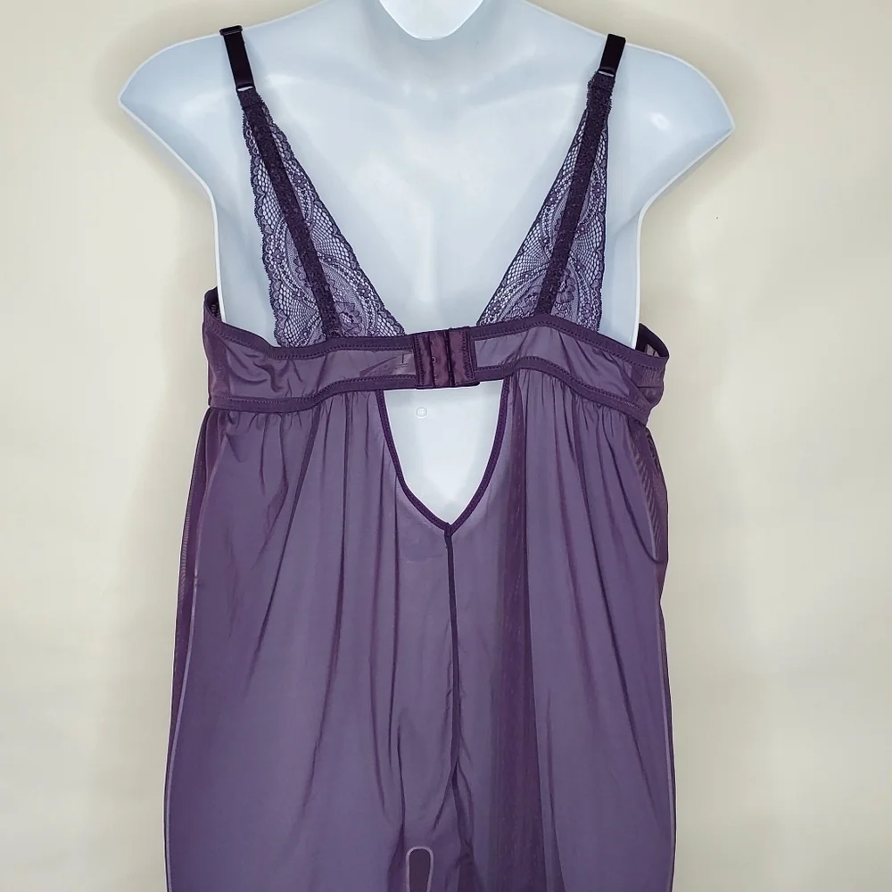 Adore Me Ella Sheer Lace Babydoll Top Size‎ 42C Purple Lined Cups Lingerie Layer